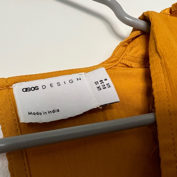 Mustard ASOS DESIGN Mini Dress with Satin Trim Ruffle and Tie Detail - Picture 7 of 7